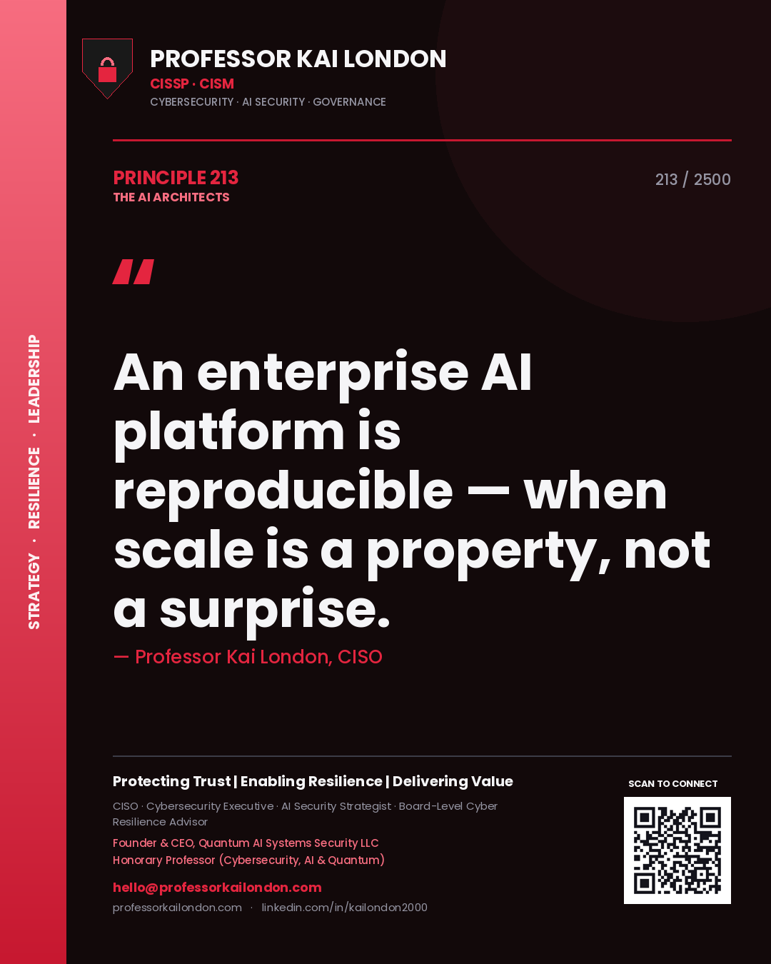 Professor Kai London principle 213: An enterprise AI platform is reproducible — when scale is a property, not a surprise.