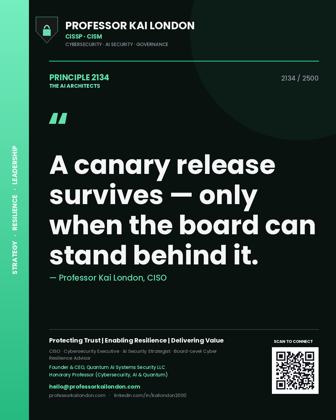 Professor Kai London principle 2134: A canary release survives — only when the board can stand behind it.