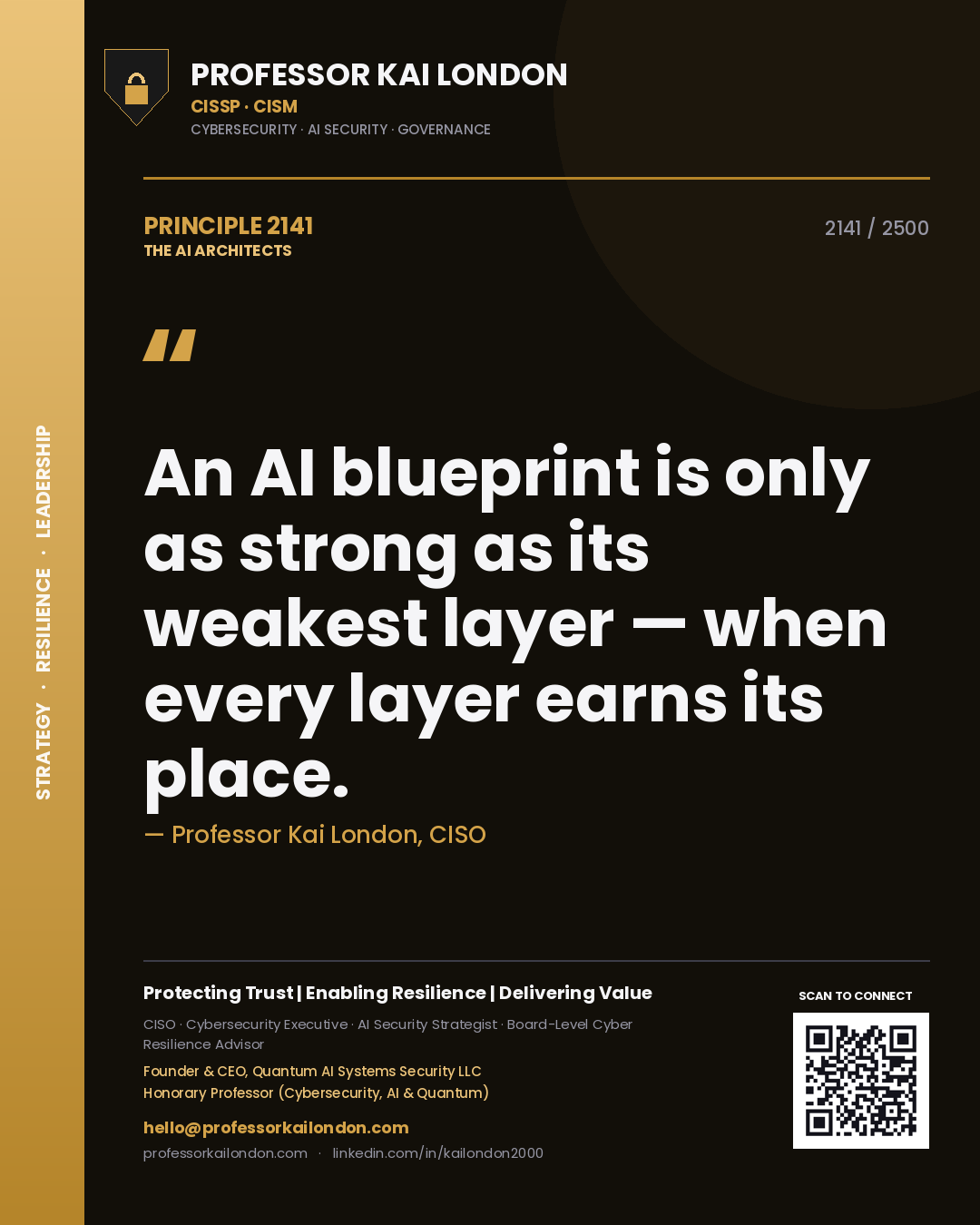 Professor Kai London principle 2141: An AI blueprint is only as strong as its weakest layer — when every layer earns its place.