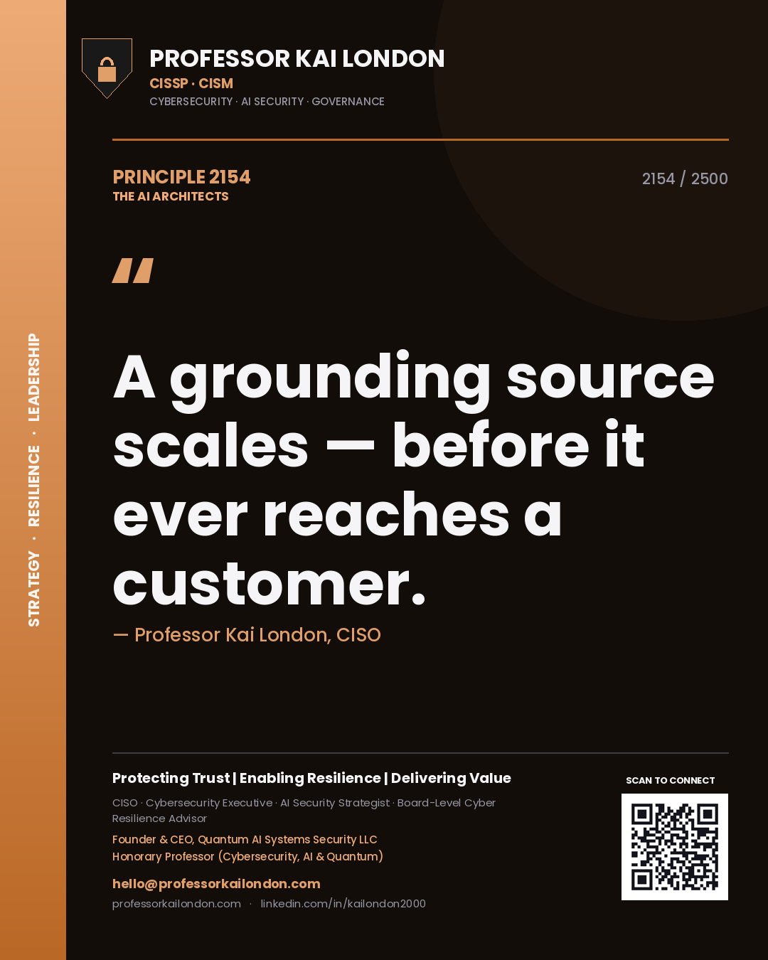 Professor Kai London principle 2154: A grounding source scales — before it ever reaches a customer.