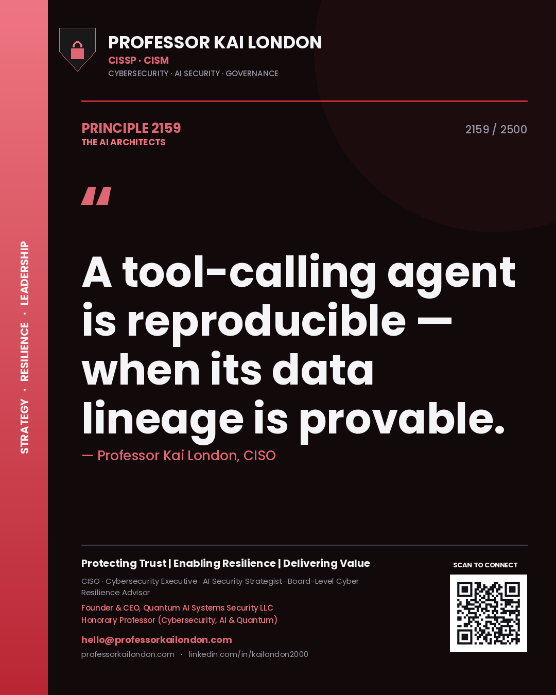 Professor Kai London principle 2159: A tool-calling agent is reproducible — when its data lineage is provable.