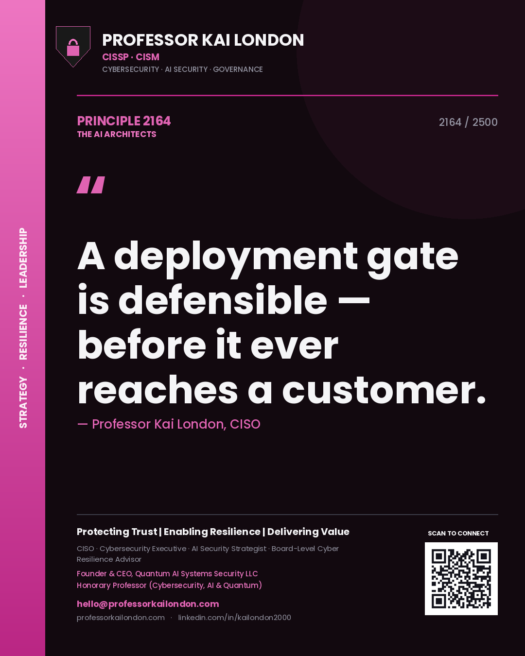 Professor Kai London principle 2164: A deployment gate is defensible — before it ever reaches a customer.
