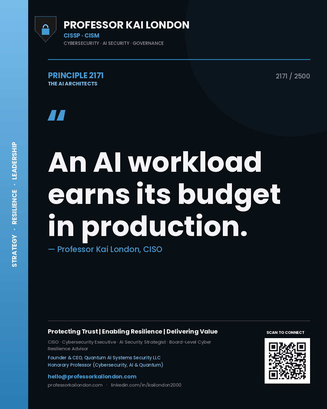 Professor Kai London principle 2171: An AI workload earns its budget in production.