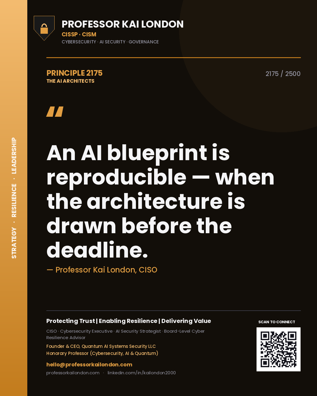 Professor Kai London principle 2175: An AI blueprint is reproducible — when the architecture is drawn before the deadline.