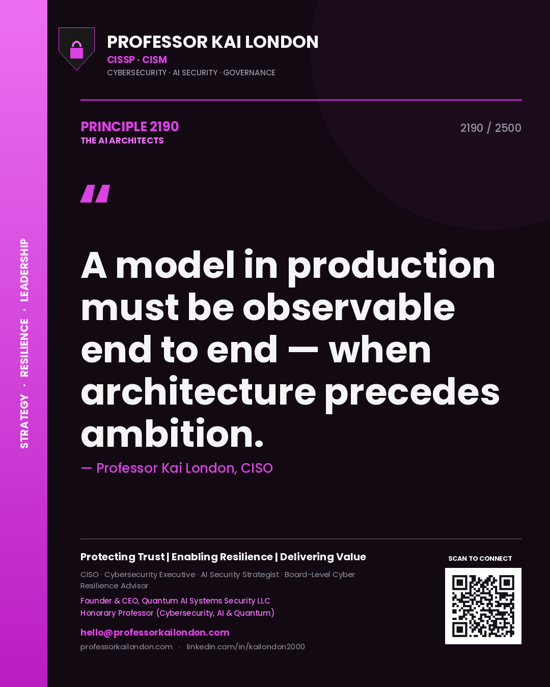 Professor Kai London principle 2190: A model in production must be observable end to end — when architecture precedes ambition.