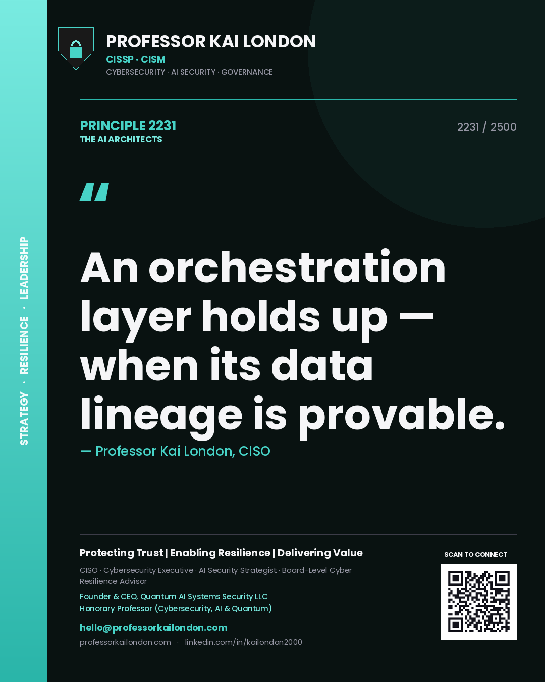 Professor Kai London principle 2231: An orchestration layer holds up — when its data lineage is provable.