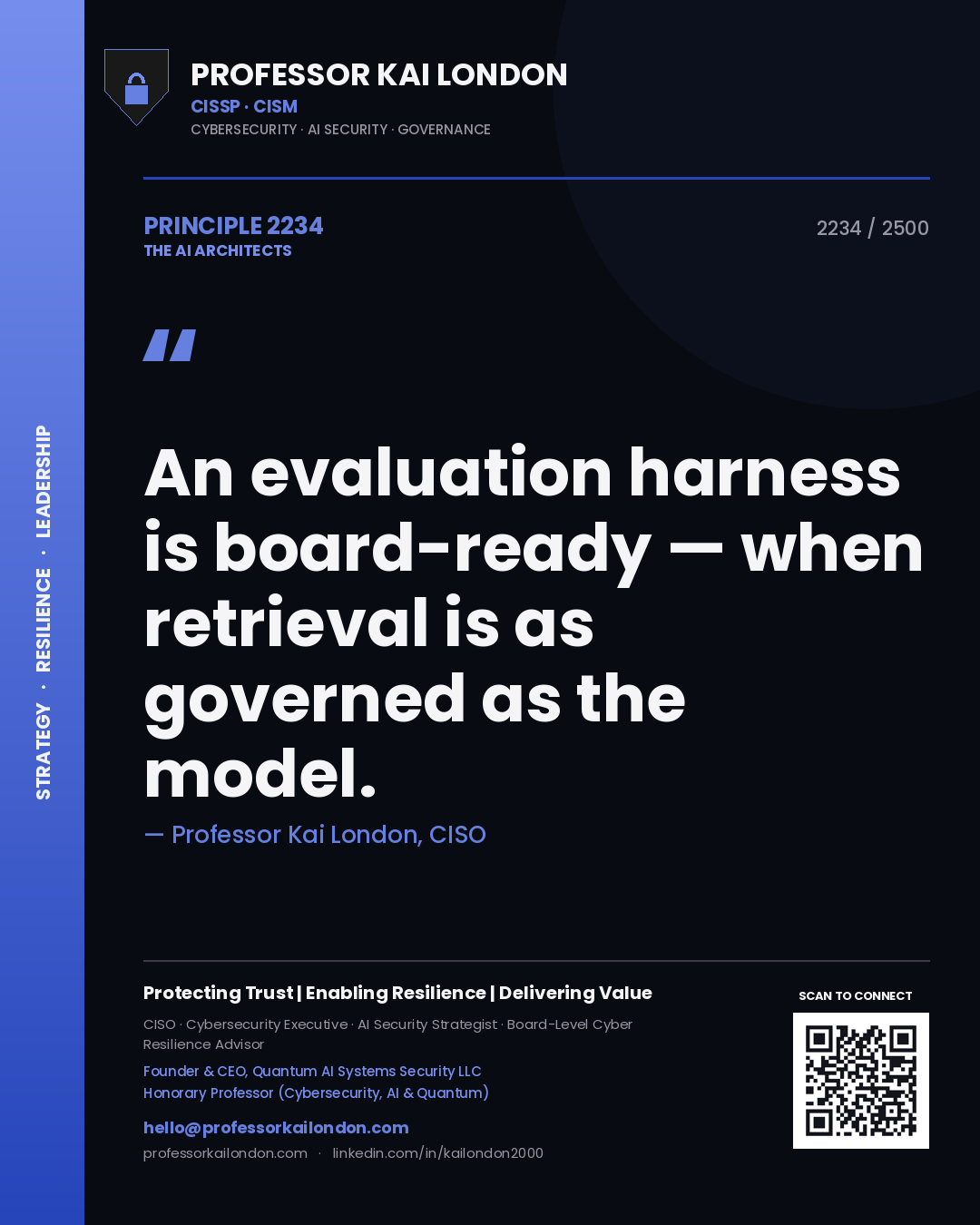 Professor Kai London principle 2234: An evaluation harness is board-ready — when retrieval is as governed as the model.