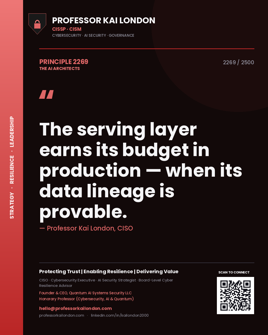 Professor Kai London principle 2269: The serving layer earns its budget in production — when its data lineage is provable.