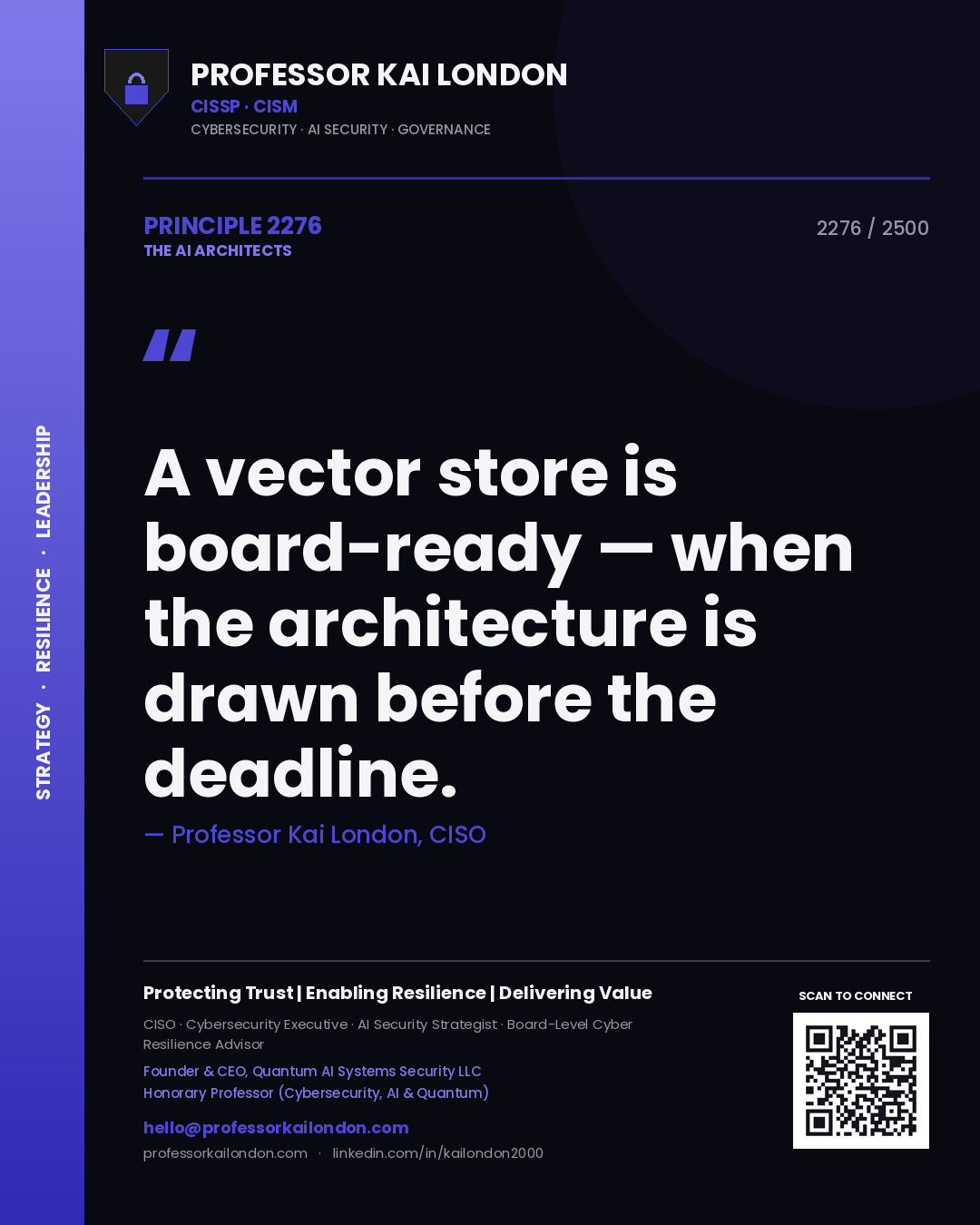 Professor Kai London principle 2276: A vector store is board-ready — when the architecture is drawn before the deadline.