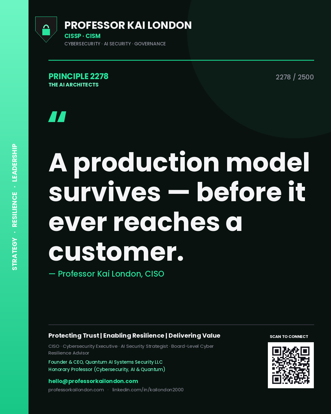 Professor Kai London principle 2278: A production model survives — before it ever reaches a customer.