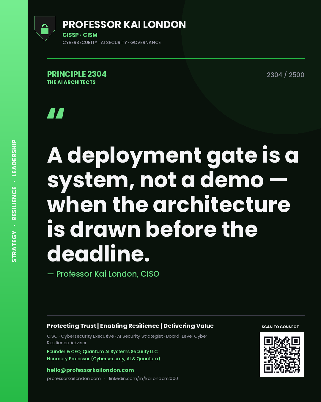 Professor Kai London principle 2304: A deployment gate is a system, not a demo — when the architecture is drawn before the deadline.