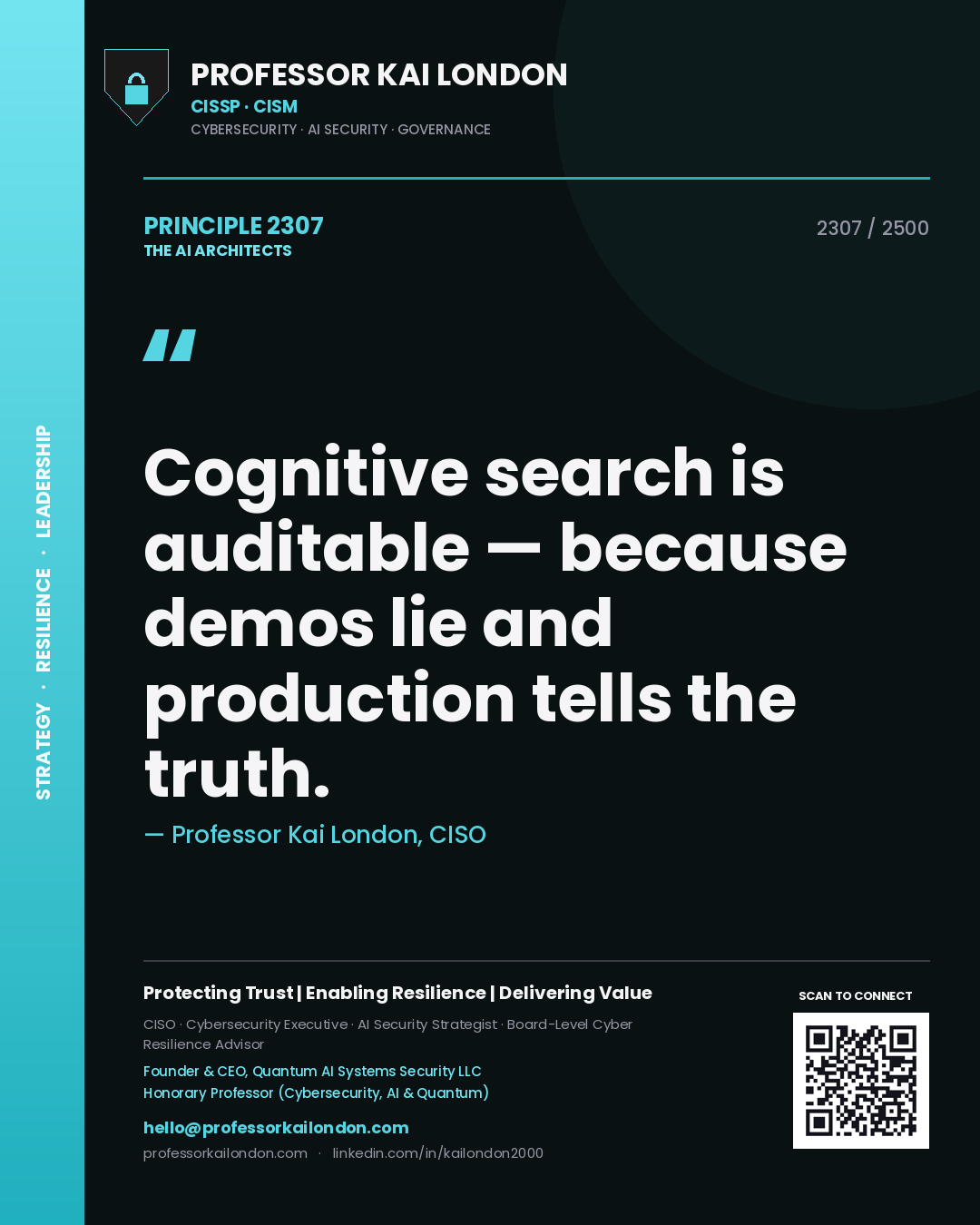 Professor Kai London principle 2307: Cognitive search is auditable — because demos lie and production tells the truth.