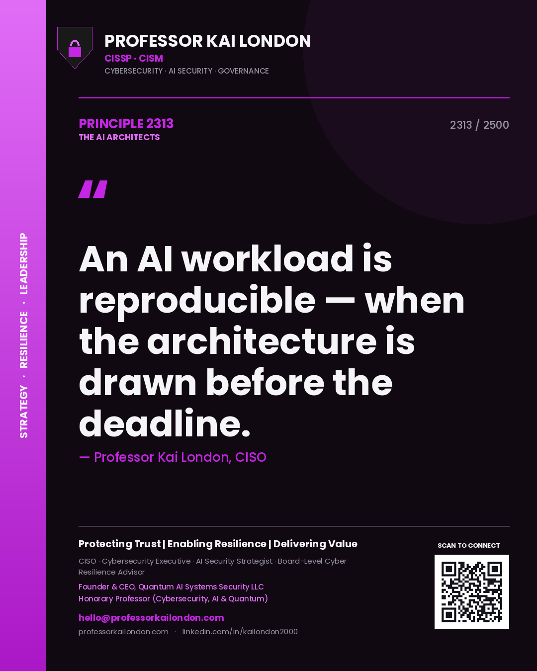 Professor Kai London principle 2313: An AI workload is reproducible — when the architecture is drawn before the deadline.