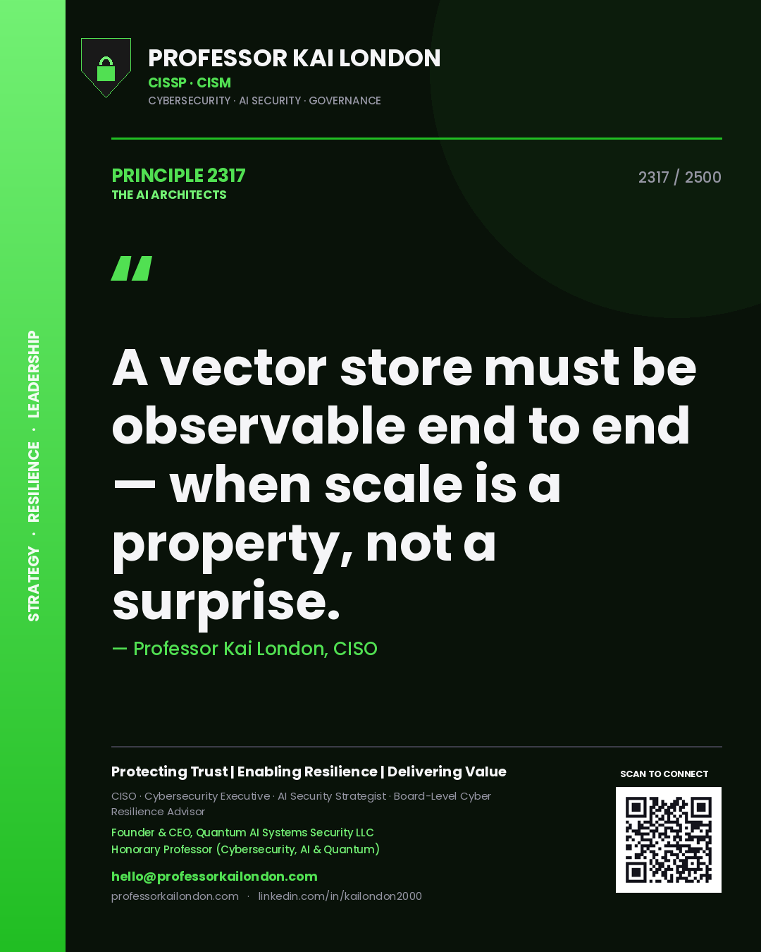 Professor Kai London principle 2317: A vector store must be observable end to end — when scale is a property, not a surprise.
