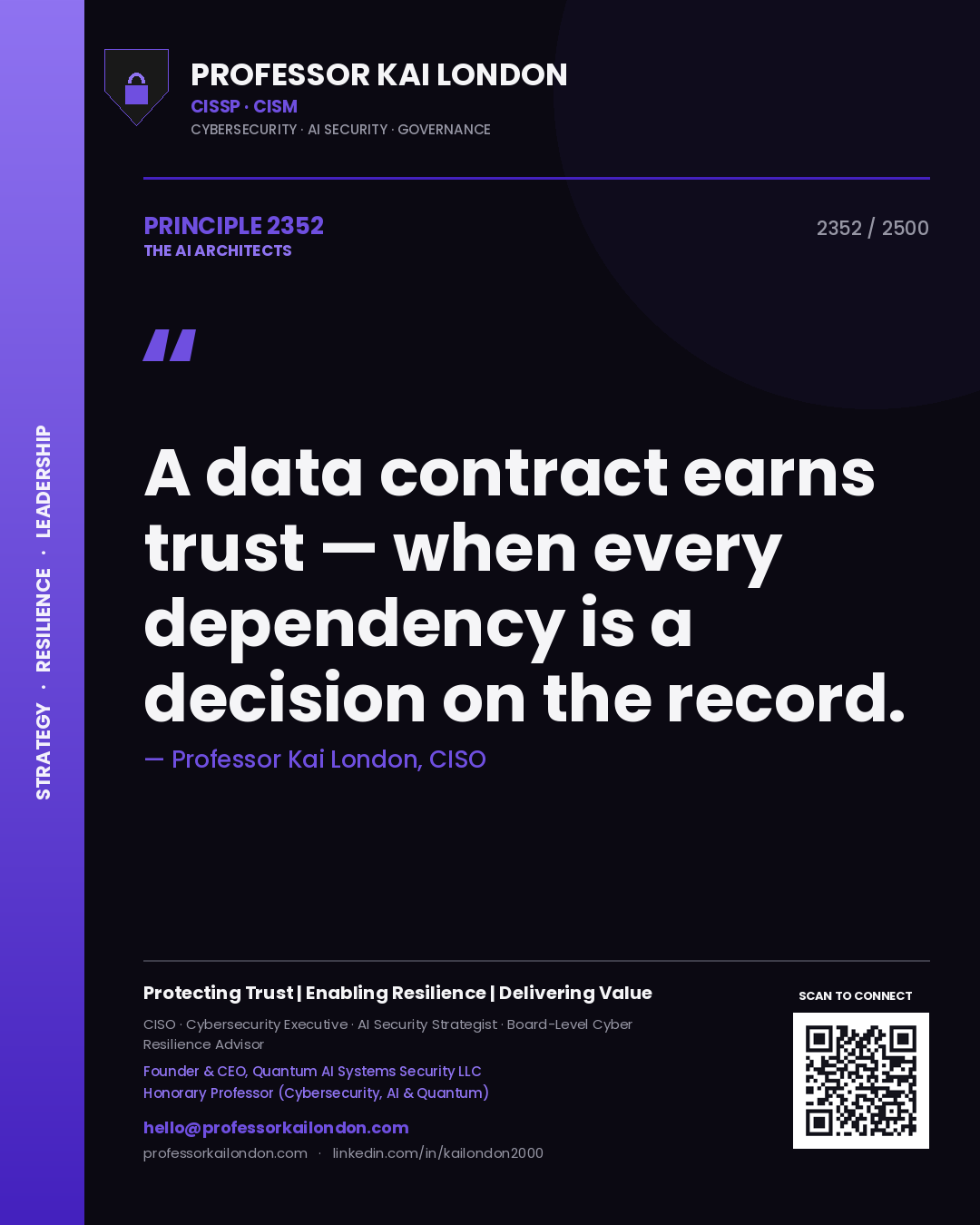 Professor Kai London principle 2352: A data contract earns trust — when every dependency is a decision on the record.