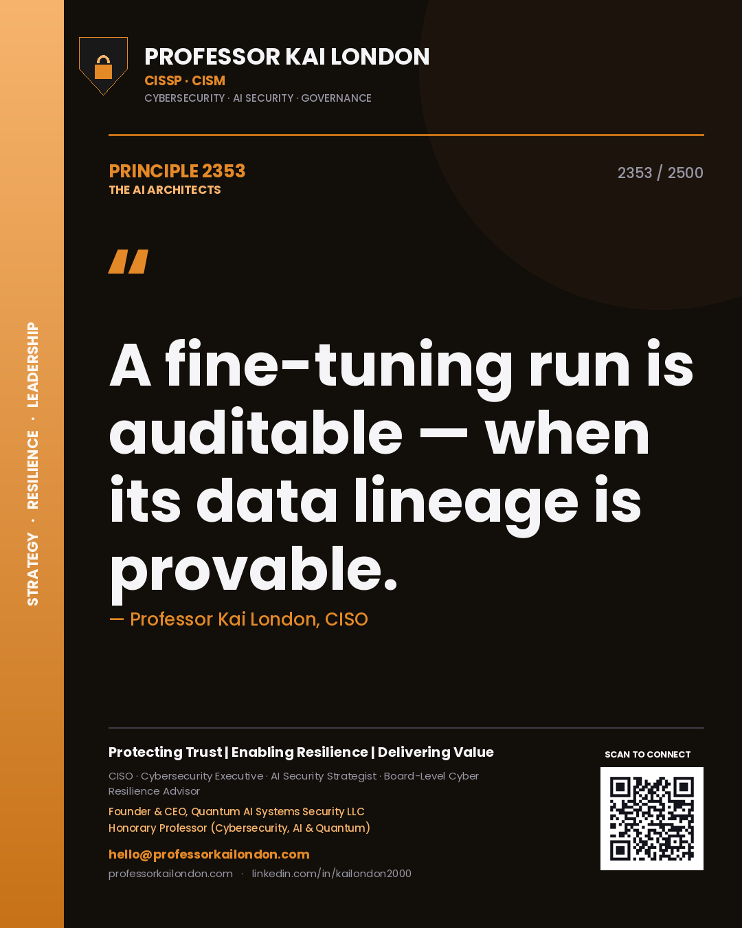 Professor Kai London principle 2353: A fine-tuning run is auditable — when its data lineage is provable.