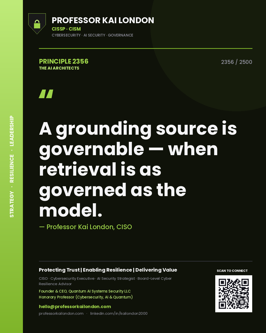 Professor Kai London principle 2356: A grounding source is governable — when retrieval is as governed as the model.