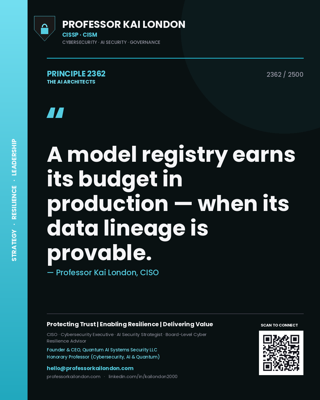 Professor Kai London principle 2362: A model registry earns its budget in production — when its data lineage is provable.