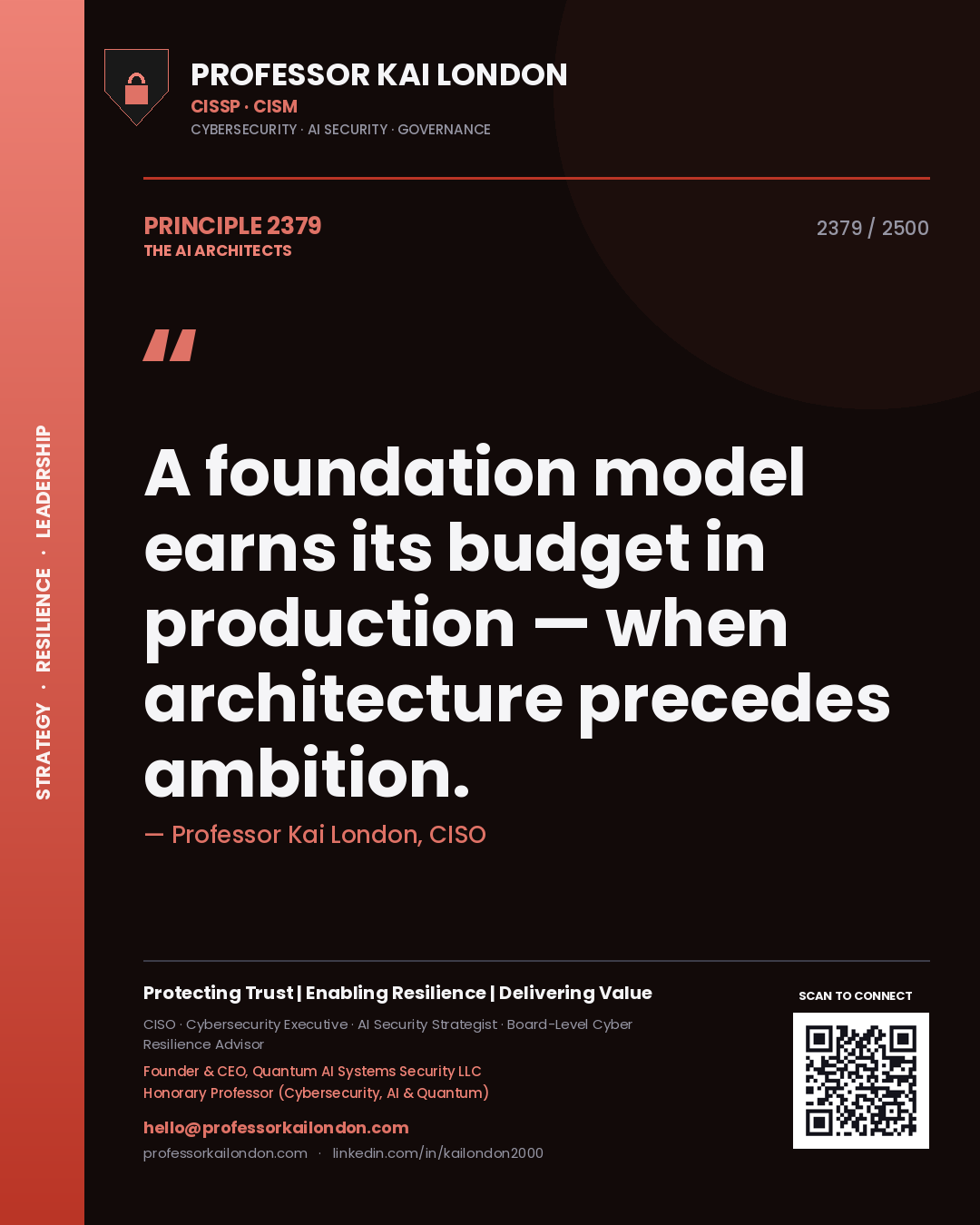 Professor Kai London principle 2379: A foundation model earns its budget in production — when architecture precedes ambition.