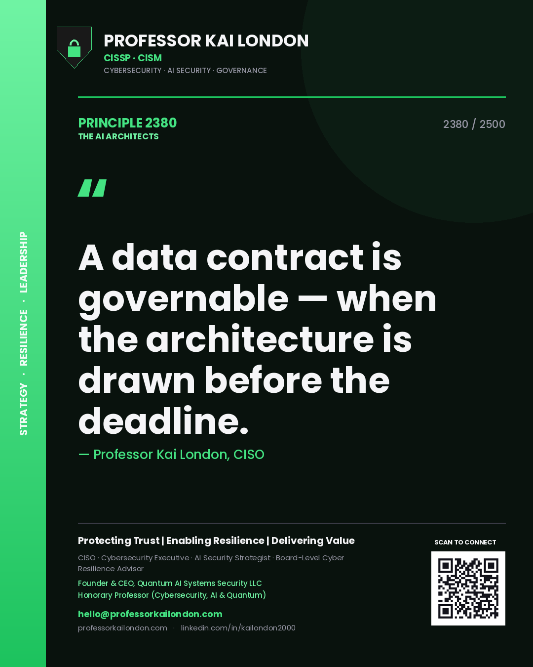 Professor Kai London principle 2380: A data contract is governable — when the architecture is drawn before the deadline.