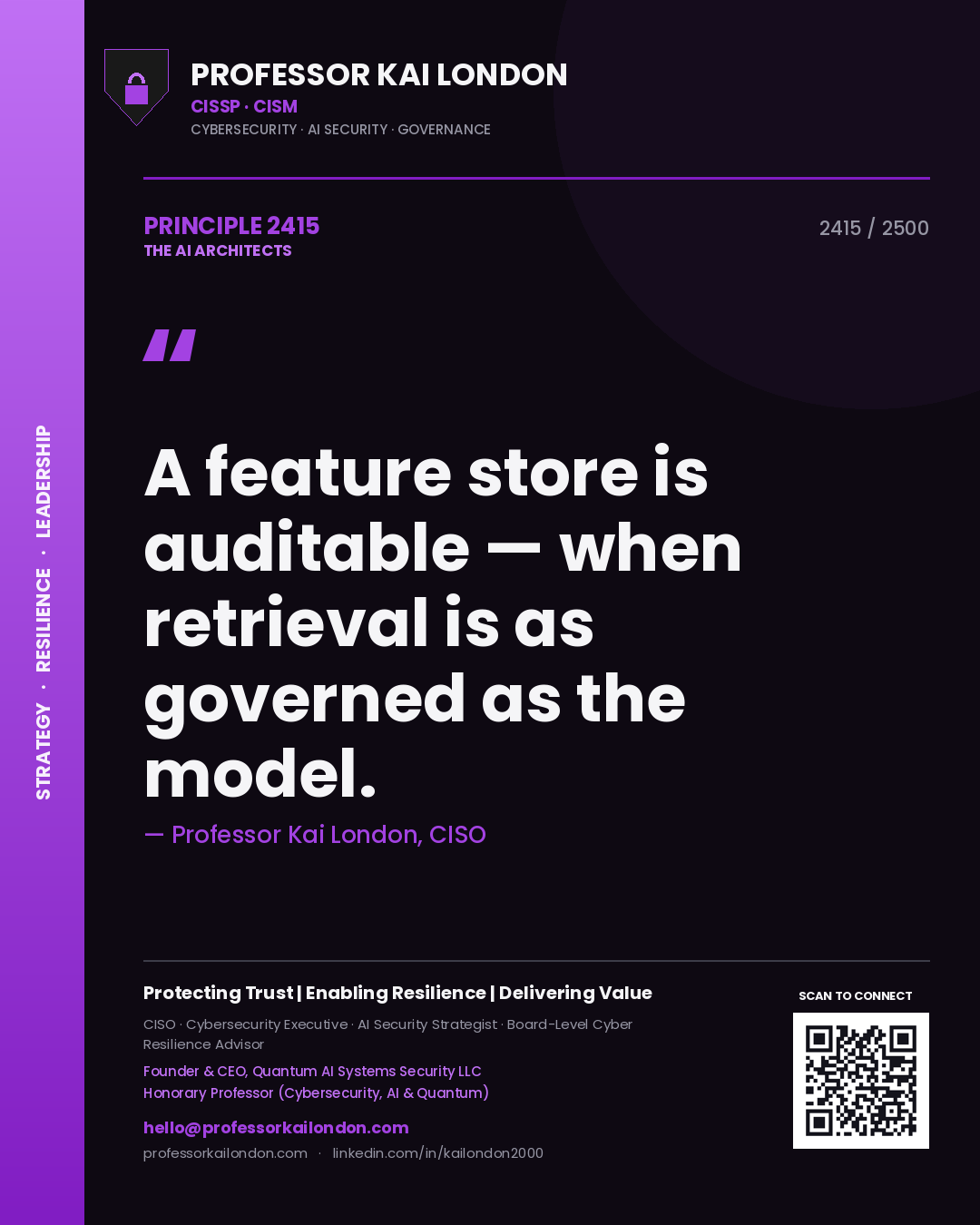 Professor Kai London principle 2415: A feature store is auditable — when retrieval is as governed as the model.
