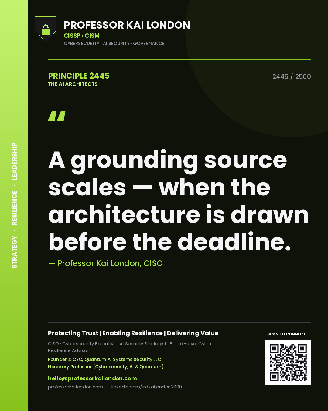 Professor Kai London principle 2445: A grounding source scales — when the architecture is drawn before the deadline.