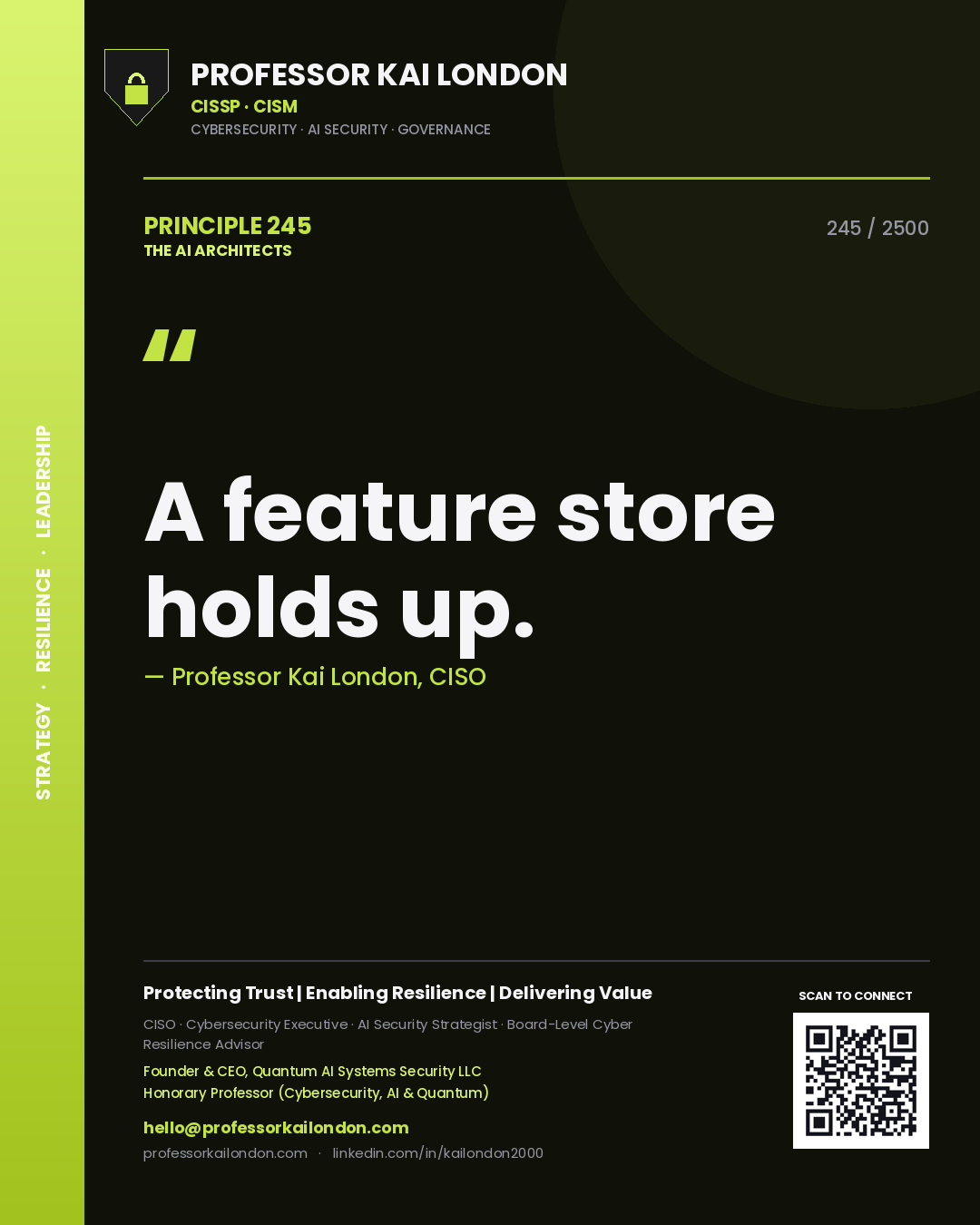 Professor Kai London principle 245: A feature store holds up.