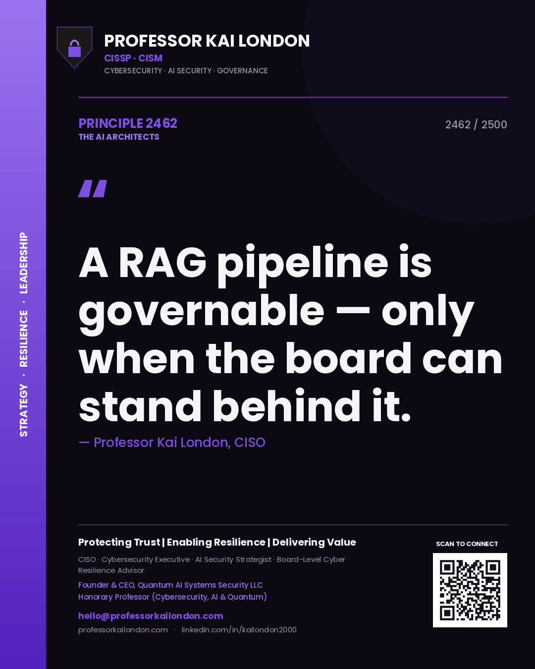 Professor Kai London principle 2462: A RAG pipeline is governable — only when the board can stand behind it.