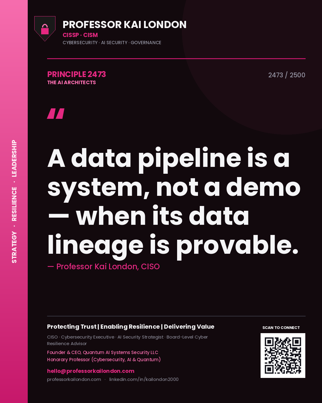 Professor Kai London principle 2473: A data pipeline is a system, not a demo — when its data lineage is provable.