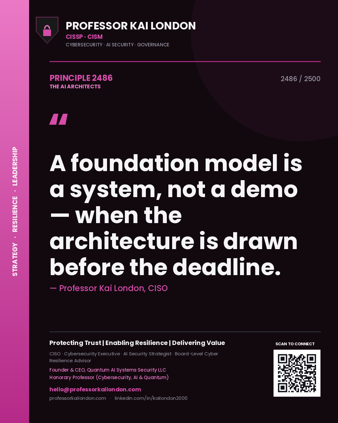 Professor Kai London principle 2486: A foundation model is a system, not a demo — when the architecture is drawn before the deadline.