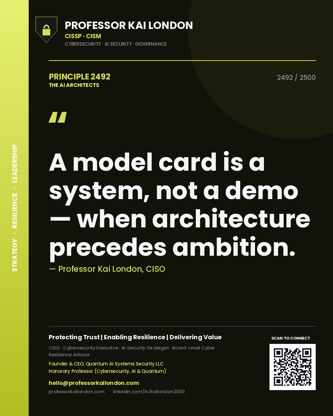 Professor Kai London principle 2492: A model card is a system, not a demo — when architecture precedes ambition.