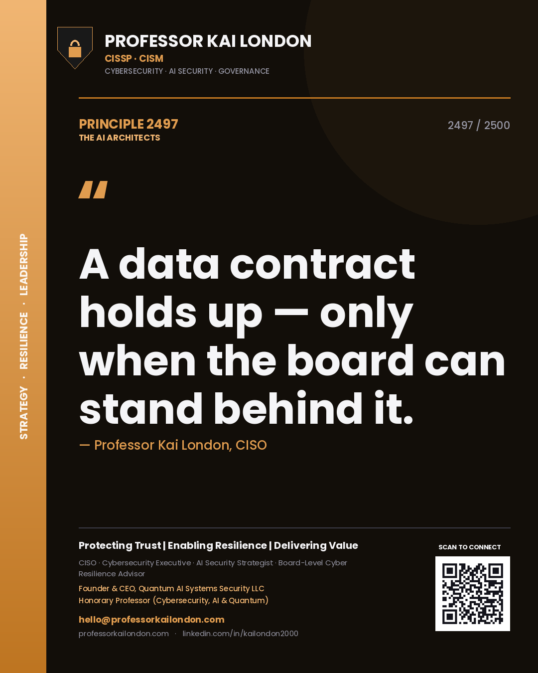 Professor Kai London principle 2497: A data contract holds up — only when the board can stand behind it.