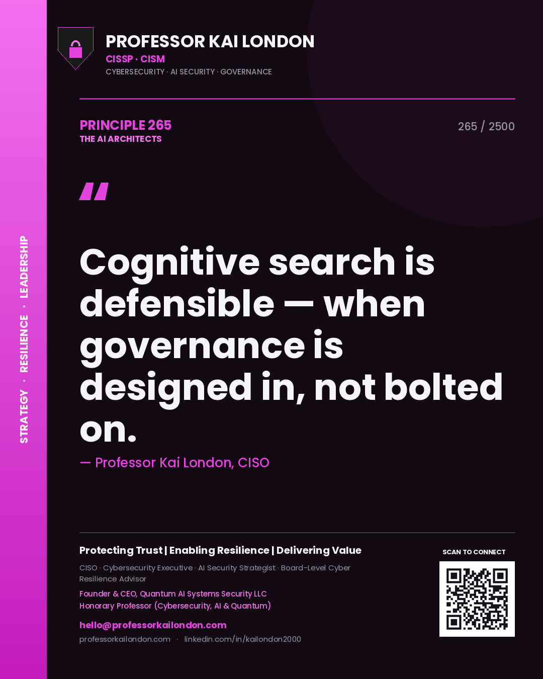 Professor Kai London principle 265: Cognitive search is defensible — when governance is designed in, not bolted on.