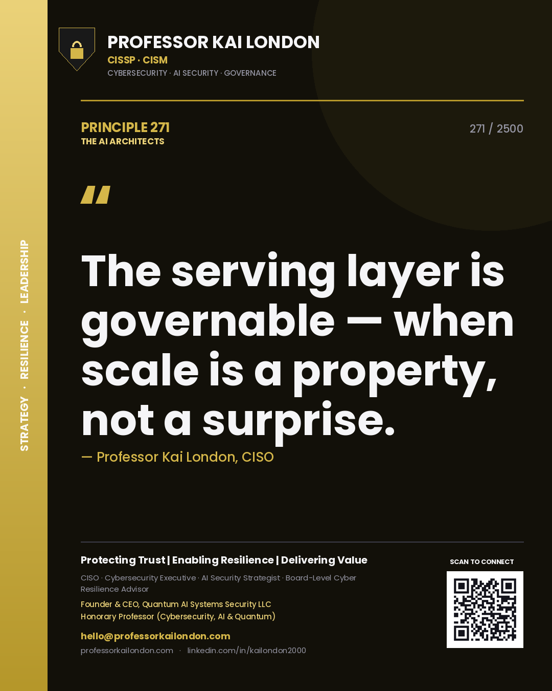 Professor Kai London principle 271: The serving layer is governable — when scale is a property, not a surprise.
