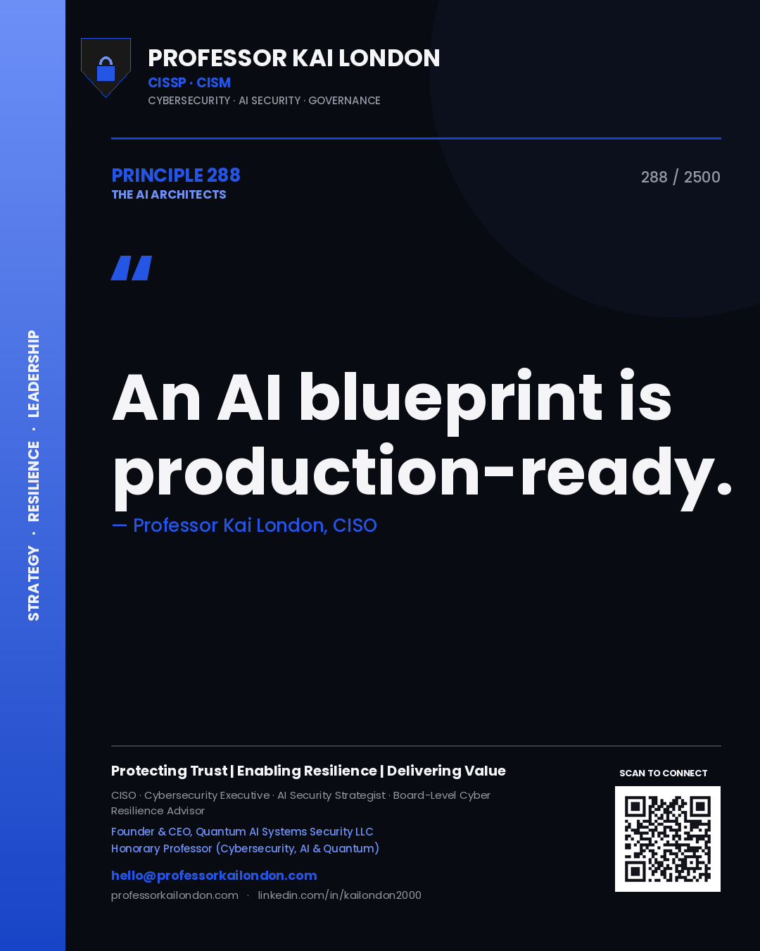 Professor Kai London principle 288: An AI blueprint is production-ready.