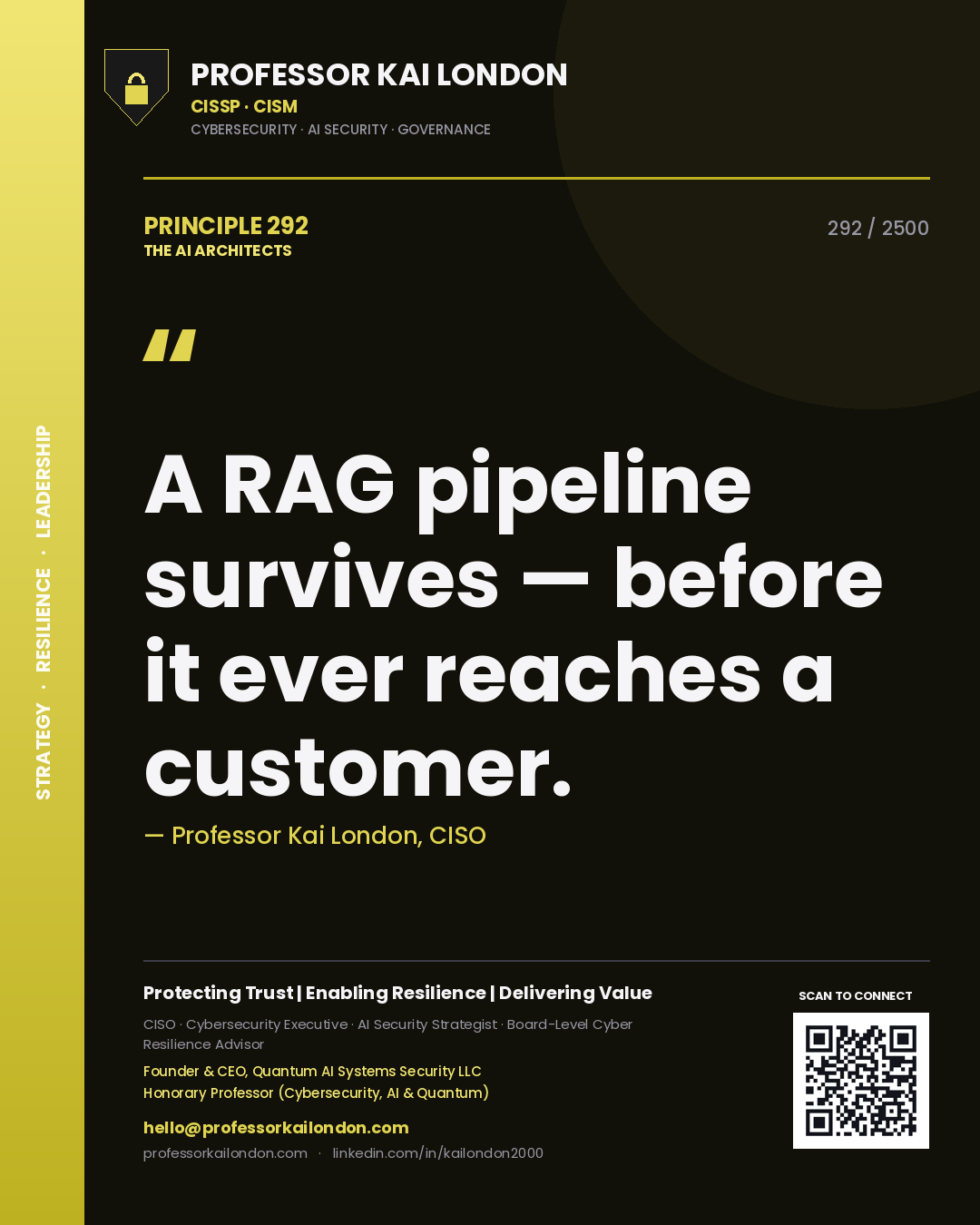 Professor Kai London principle 292: A RAG pipeline survives — before it ever reaches a customer.
