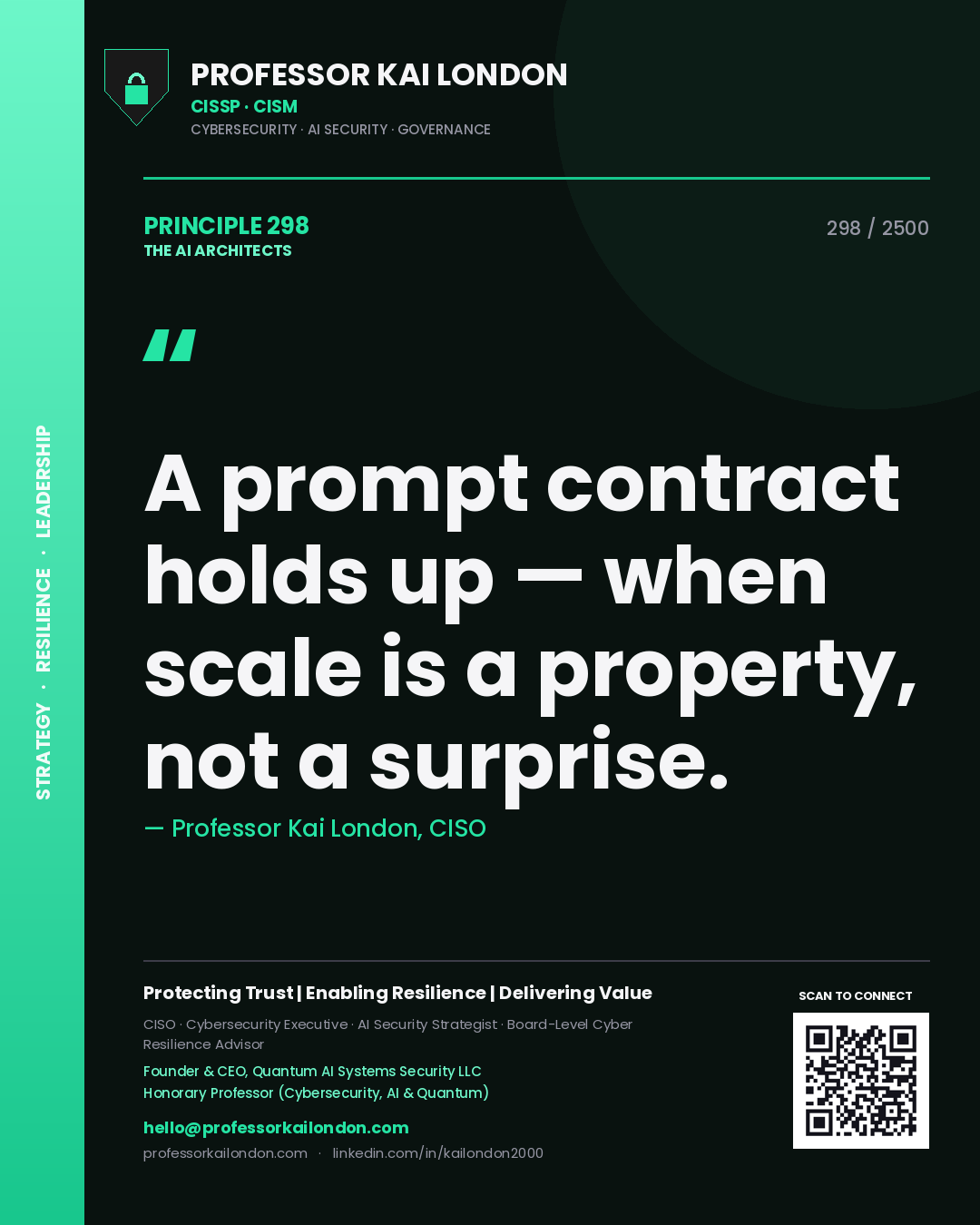 Professor Kai London principle 298: A prompt contract holds up — when scale is a property, not a surprise.