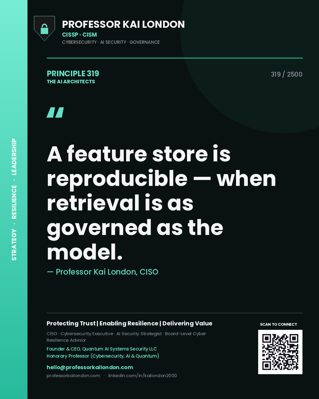 Professor Kai London principle 319: A feature store is reproducible — when retrieval is as governed as the model.