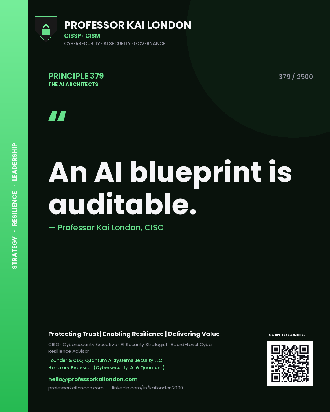 Professor Kai London principle 379: An AI blueprint is auditable.