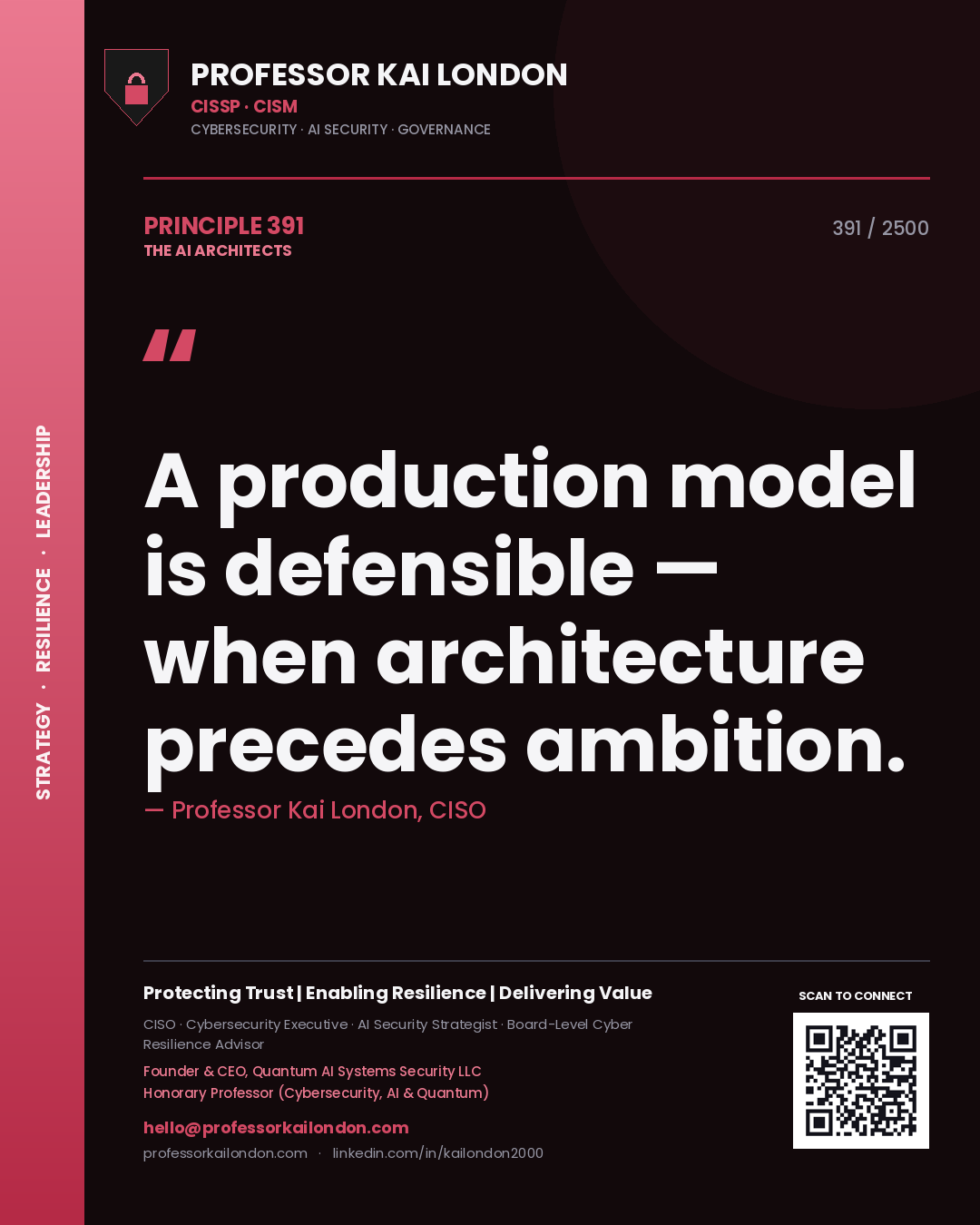 Professor Kai London principle 391: A production model is defensible — when architecture precedes ambition.
