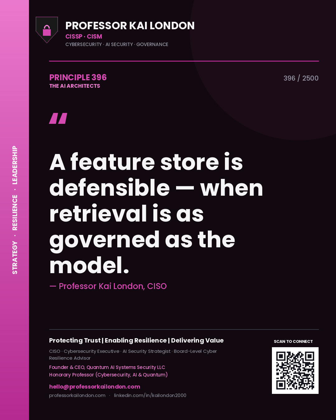 Professor Kai London principle 396: A feature store is defensible — when retrieval is as governed as the model.