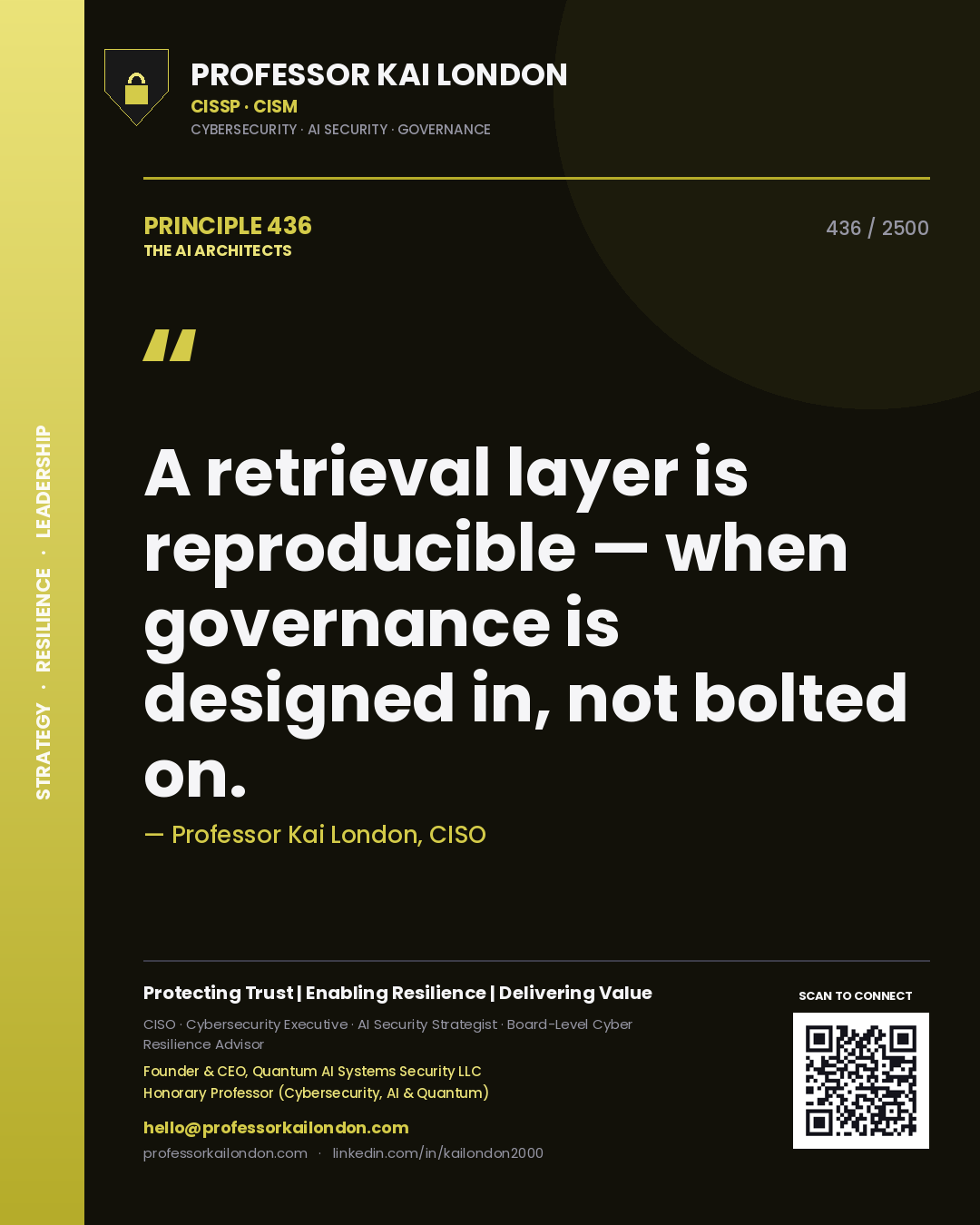 Professor Kai London principle 436: A retrieval layer is reproducible — when governance is designed in, not bolted on.
