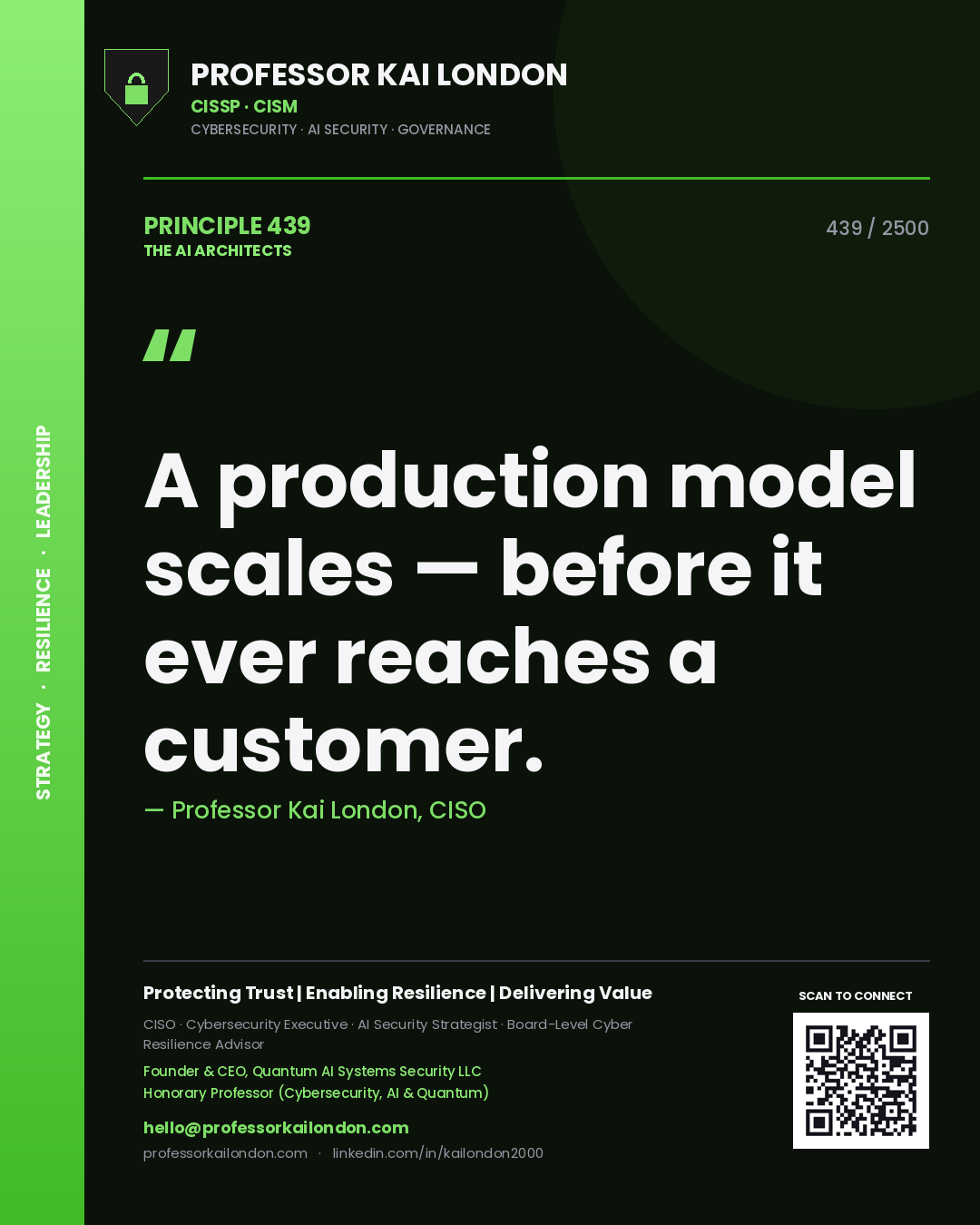 Professor Kai London principle 439: A production model scales — before it ever reaches a customer.