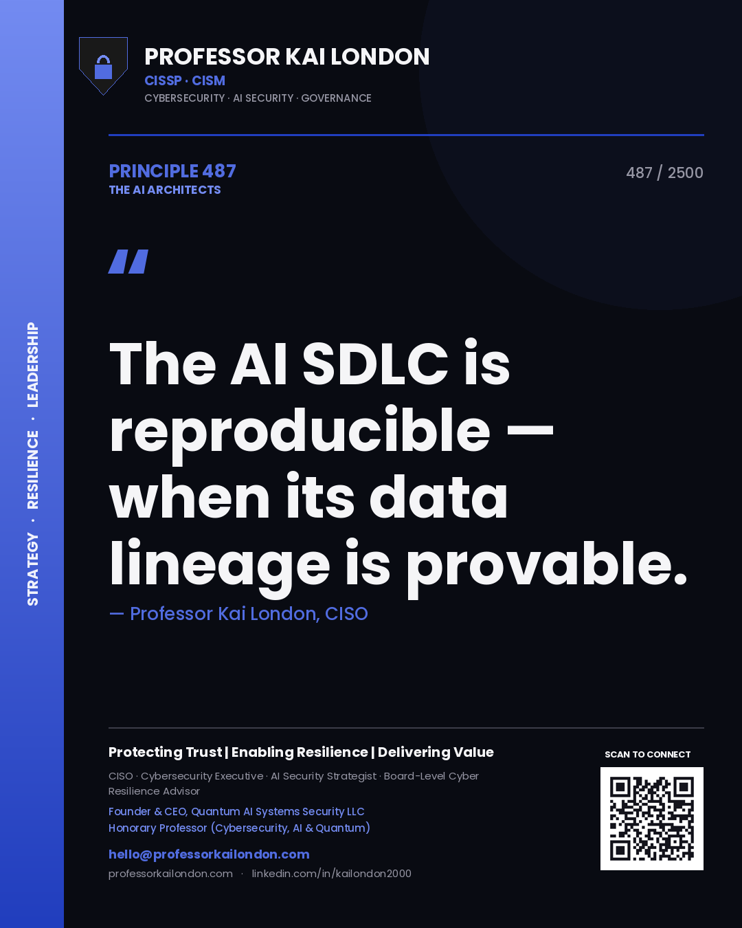 Professor Kai London principle 487: The AI SDLC is reproducible — when its data lineage is provable.