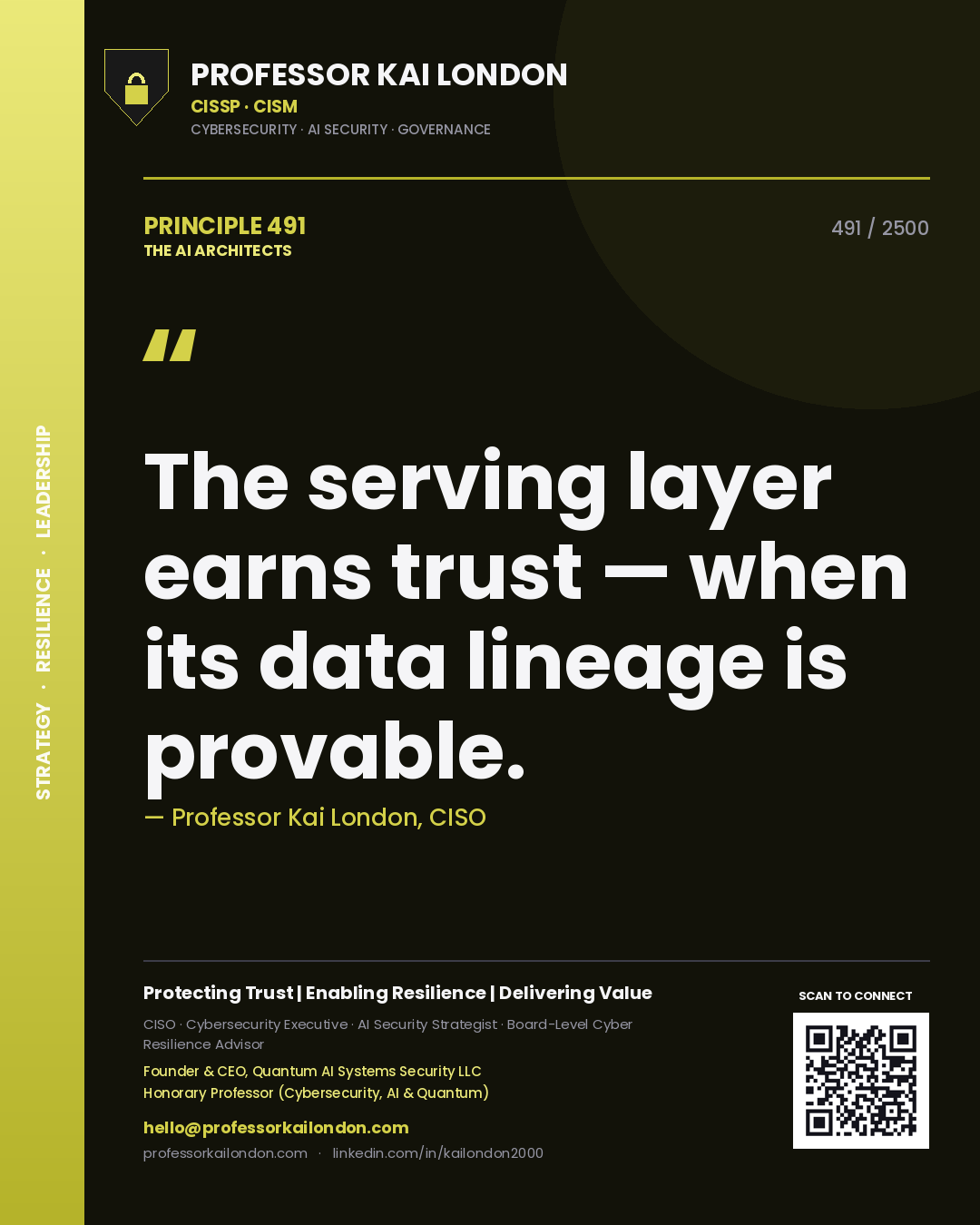 Professor Kai London principle 491: The serving layer earns trust — when its data lineage is provable.