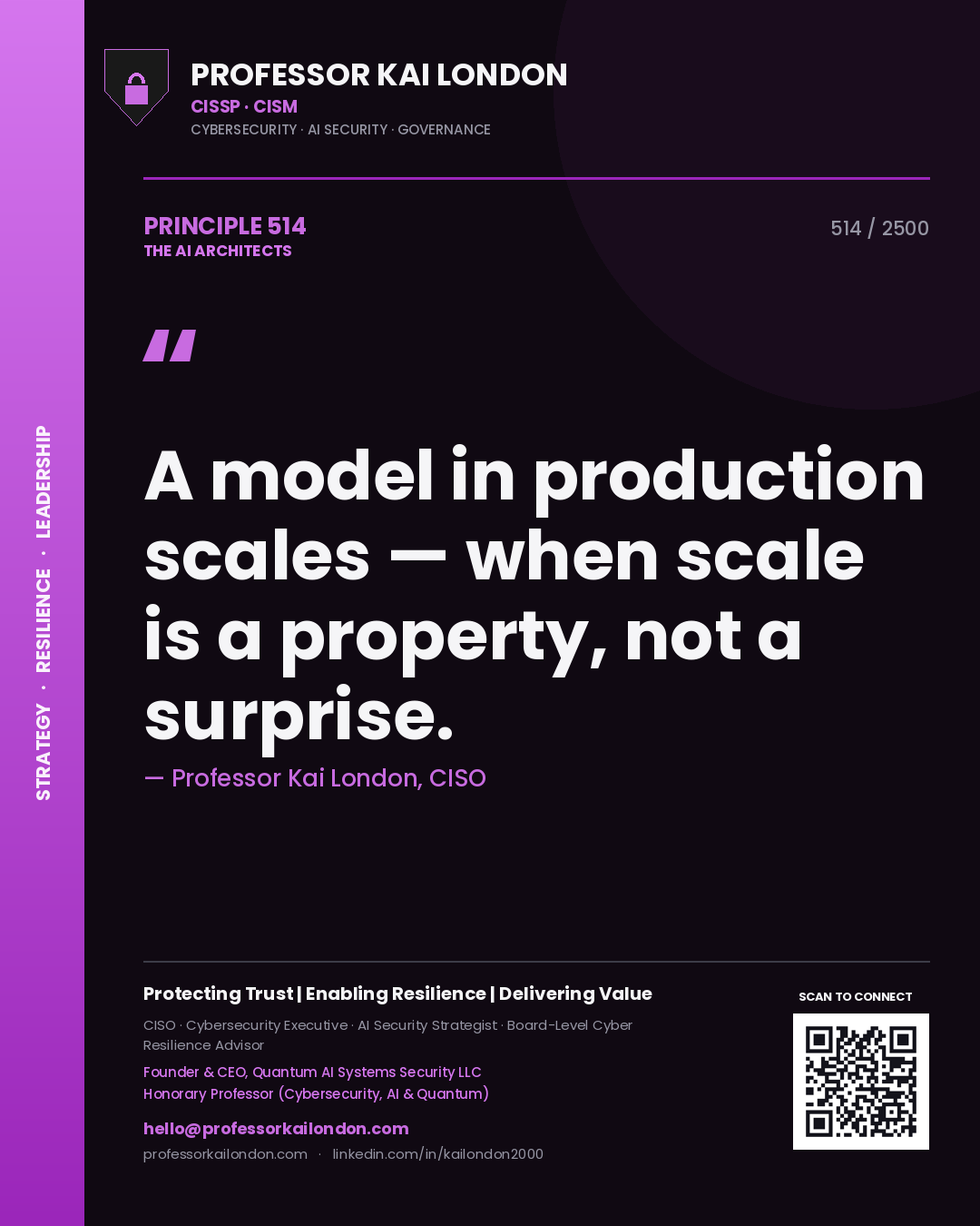 Professor Kai London principle 514: A model in production scales — when scale is a property, not a surprise.