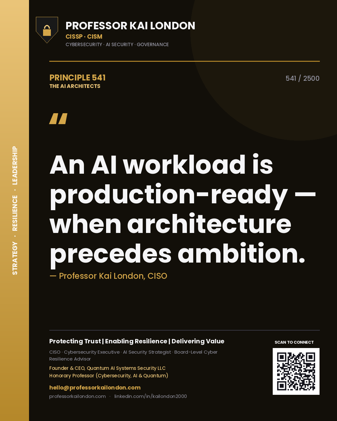 Professor Kai London principle 541: An AI workload is production-ready — when architecture precedes ambition.