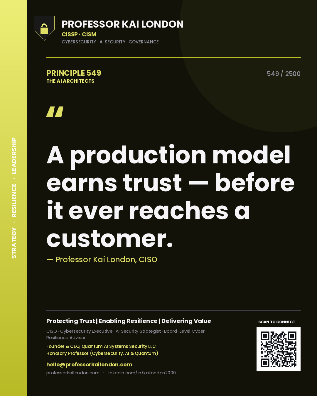 Professor Kai London principle 549: A production model earns trust — before it ever reaches a customer.