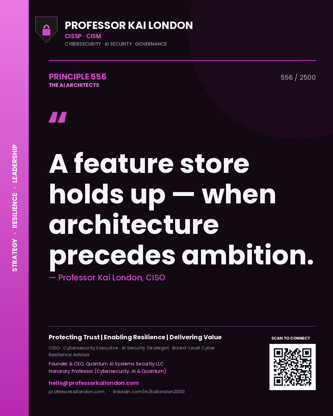 Professor Kai London principle 556: A feature store holds up — when architecture precedes ambition.