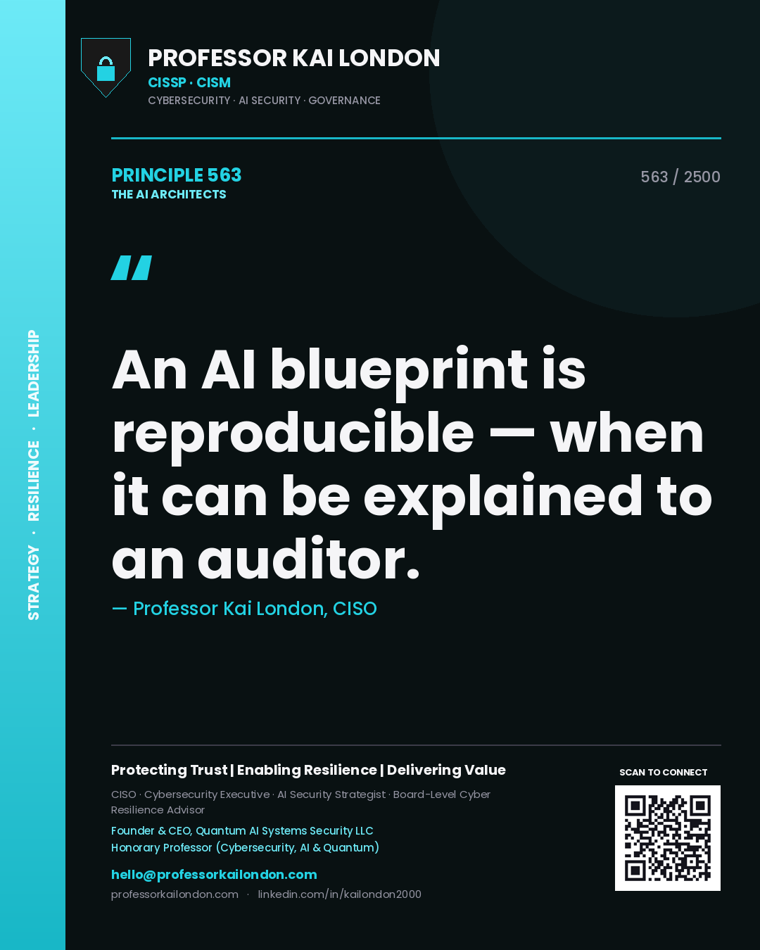 Professor Kai London principle 563: An AI blueprint is reproducible — when it can be explained to an auditor.